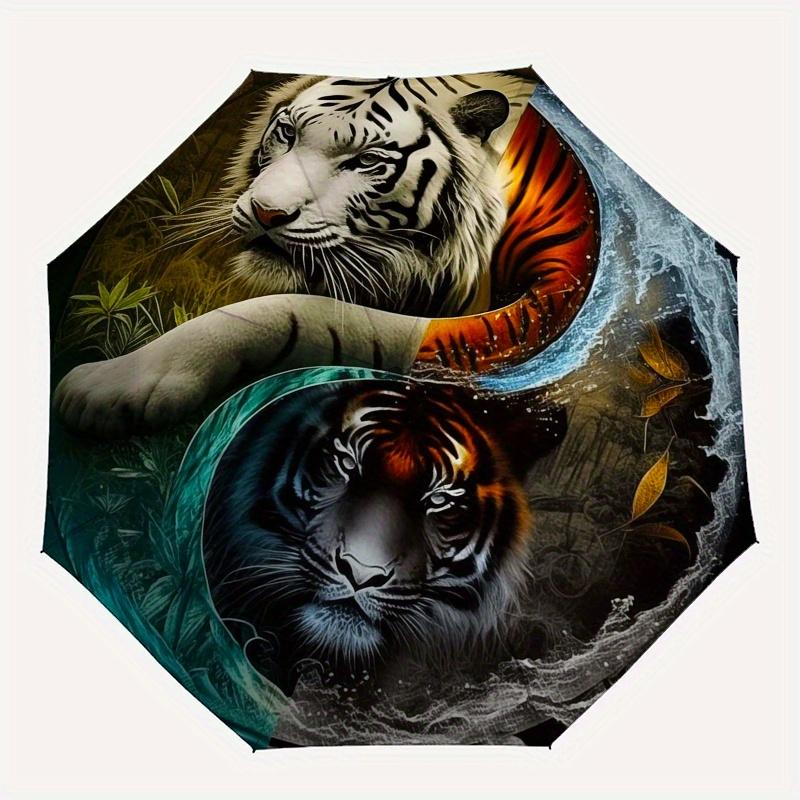 "Yin Yang Tiger Design  Decor"Umbrella, Portable 3-Fold Compact Umbrella for Men & Women ES14