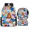 Large Capacity Schoolbag with Shoulder Strap; Student Three-piece Pencil Case Set