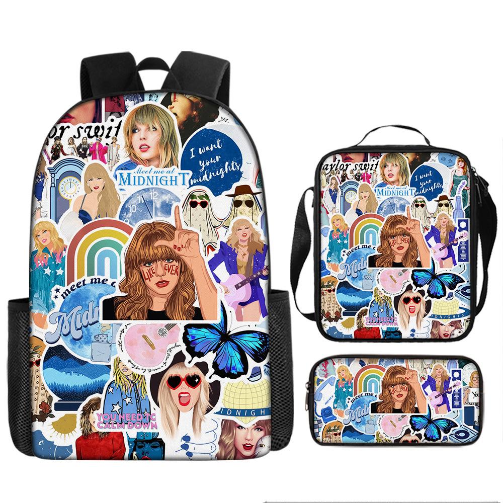 Large Capacity Schoolbag with Shoulder Strap; Student Three-piece Pencil Case Set