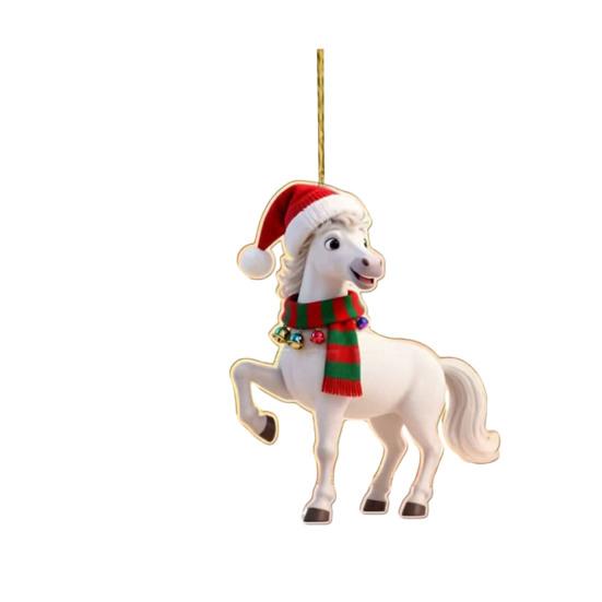 Christmas Pony Ornament 2D Acrylic Hanging Decor for Car And Tree Cute Horse Design Holiday Gift for Kids