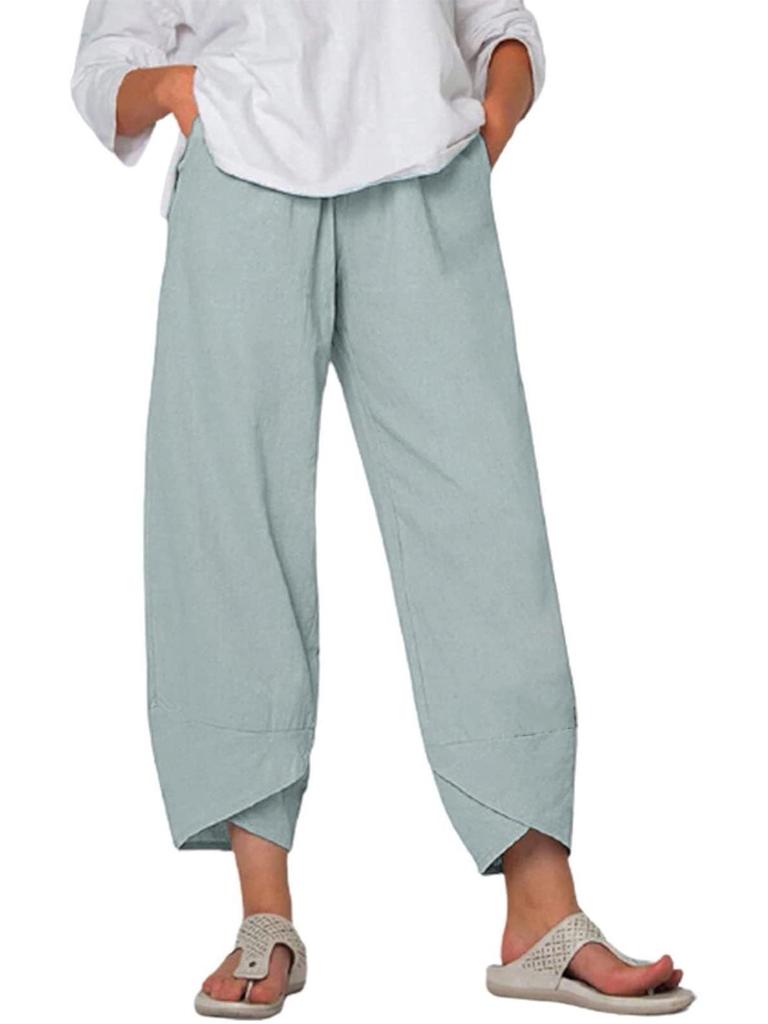 Women's Solid Color Casual Loose-Fit Nine-Point Pants (Plus Size)