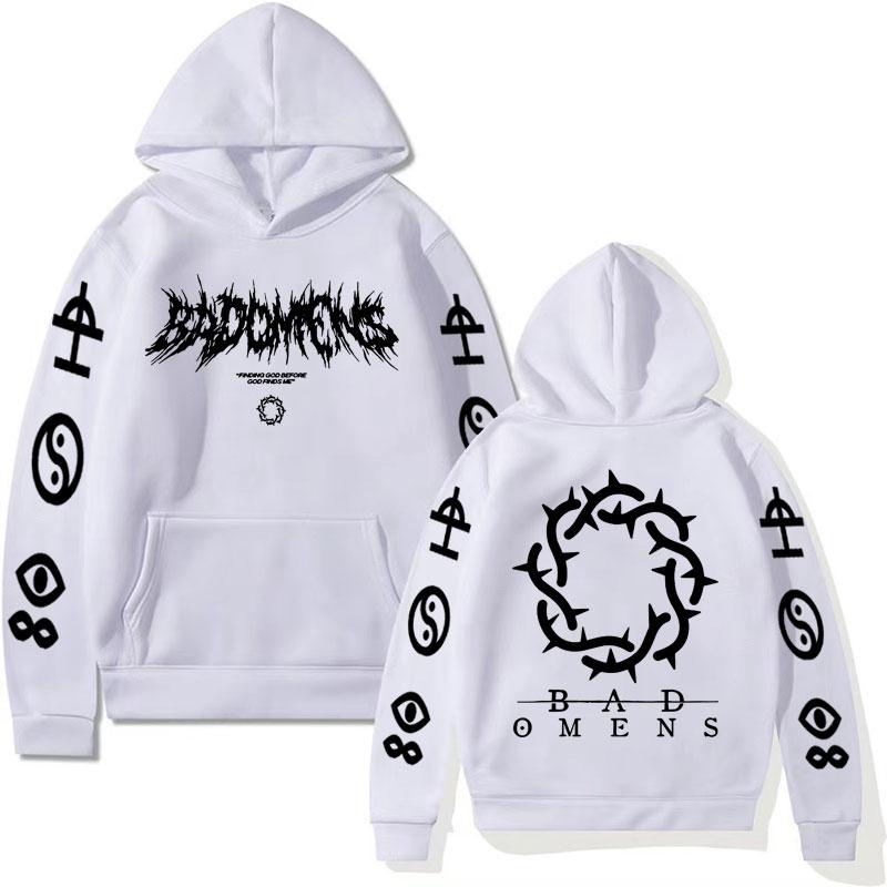 Mens Funny Bad Omens Band Logo Graphic Print Hoodies for Men Retro Fashion Pullovers Sweatshirts Unisex Casual Hoodie Streetwear