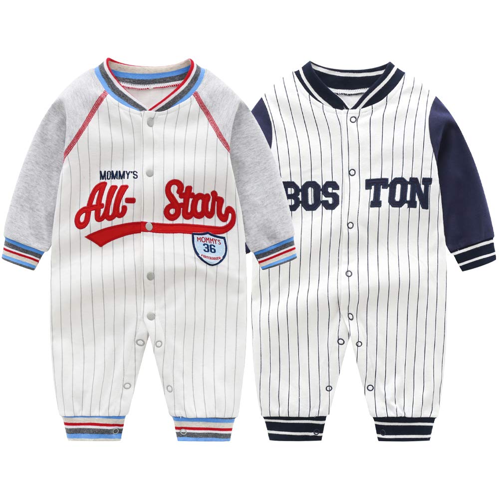 Baby Newborn Long Sleeve Front Cute Baby Baseball Baby Shower Mini Gray Long Clothes, Clothes, 2-Piece Set, 100% Cotton, Coveralls, Opening, Clothes,