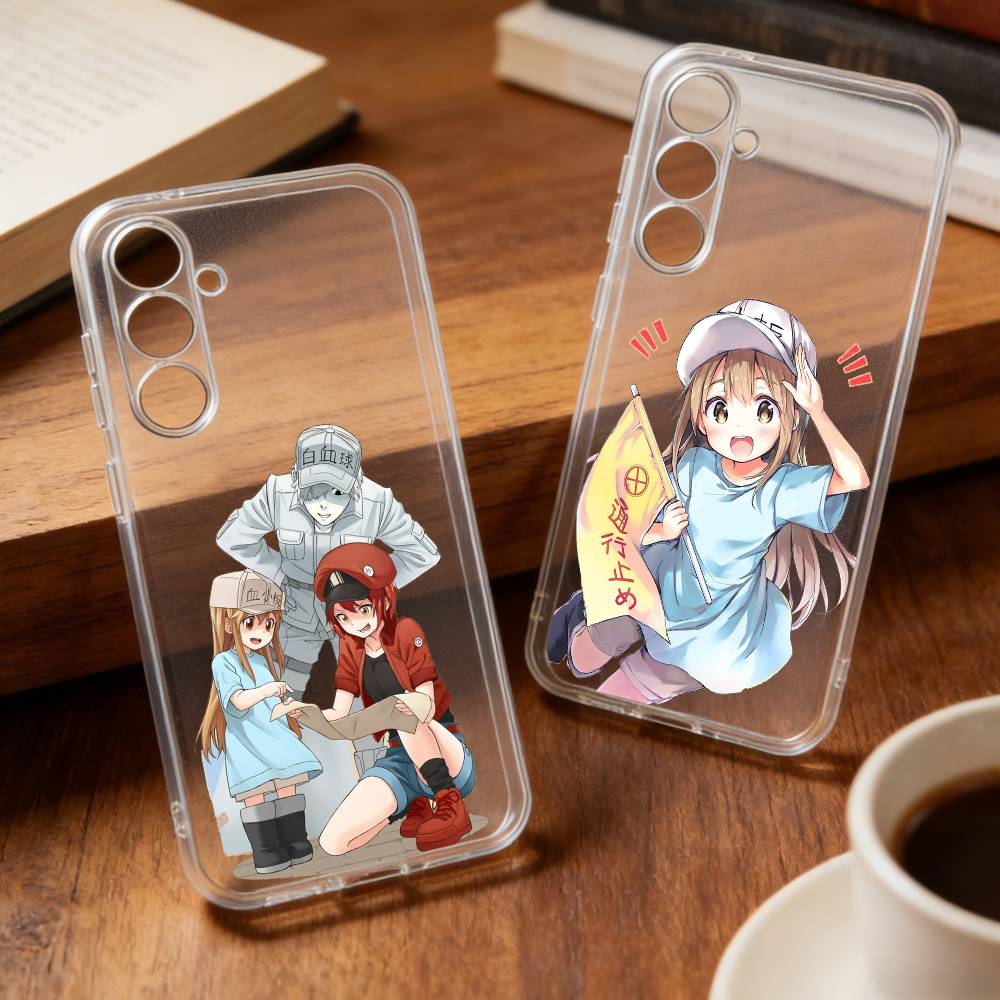 Manga C-Cells at Work phone Case For Samsung S30,23,21,22,20, FE lite,S10,9,8,7 PIus Note20ultra Soft Transparent