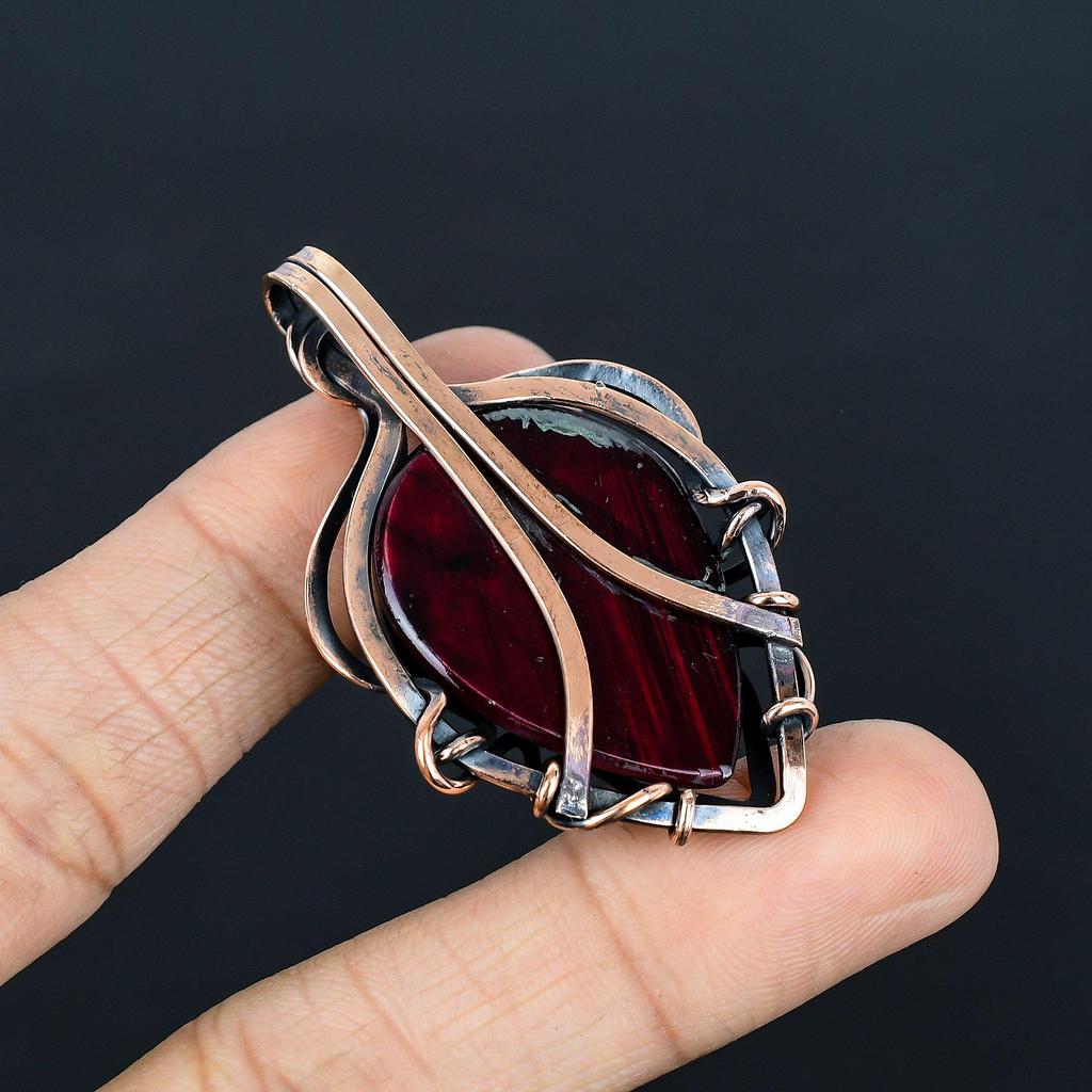 Pandantiv Labradorit Roșu Flash, Bijuterii Înfășurate în Sârmă de Cupru 999, Pandantiv Bijuterii cu Piatră Prețioasă, Bijuterii Cadou de Nuntă Handmade