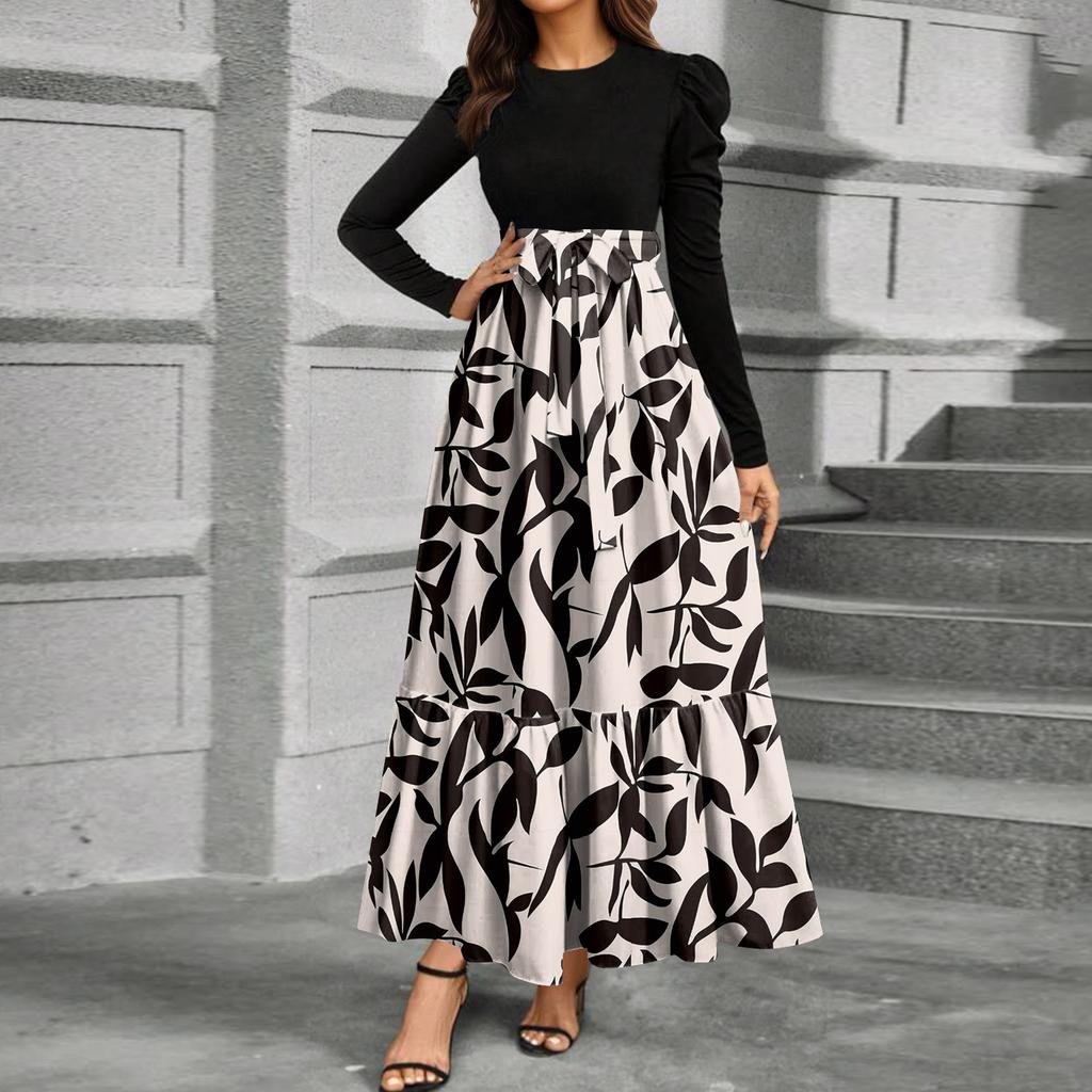 Elegant Long Sleeve Maxi Dress for Women, Floral Print High Waist A-Line Casual Party Dress, Comfortable Fit, Stylish Design