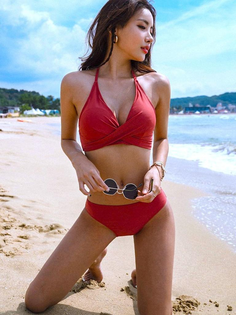ISLAYCAOLILA Damen CD6 Aida Bikini-Set, Neckholder, Wickel-Badeanzug, Dreieck, Getrennt, Gepolstert, Bügellos (Schwarz, Größe M)