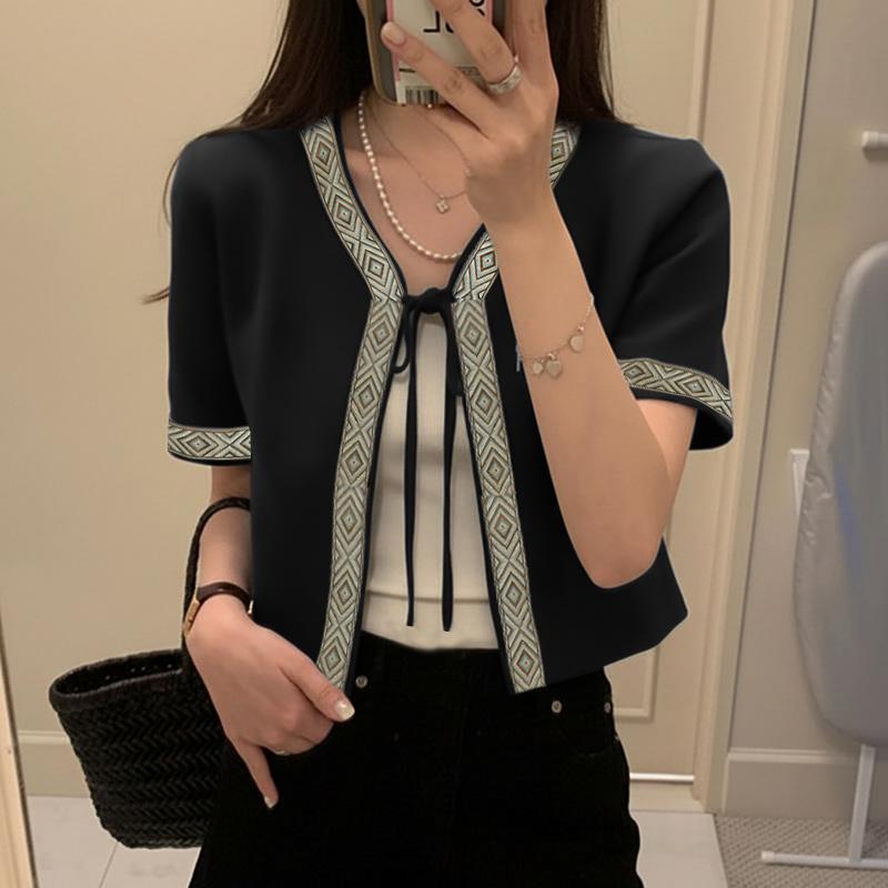 ZANZEA Women Lace-up Open Front Casual Short Sleeve Cardigan Blouse