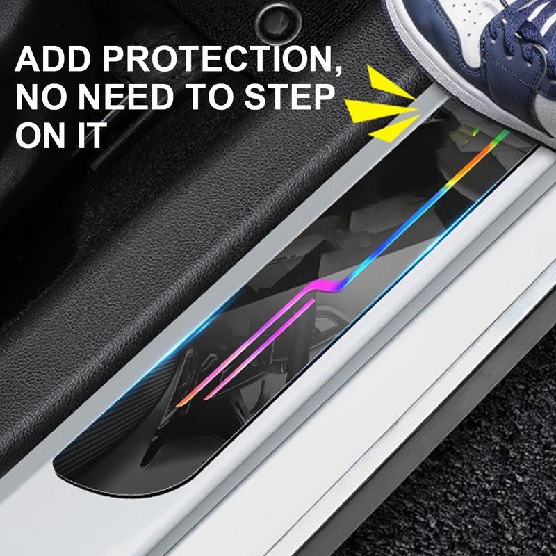 4pcs Universal Carbon Fiber Car Door Sill Protection Strip Stickers Anti-scratch Door Decorative Strips Bumper Film Sticker