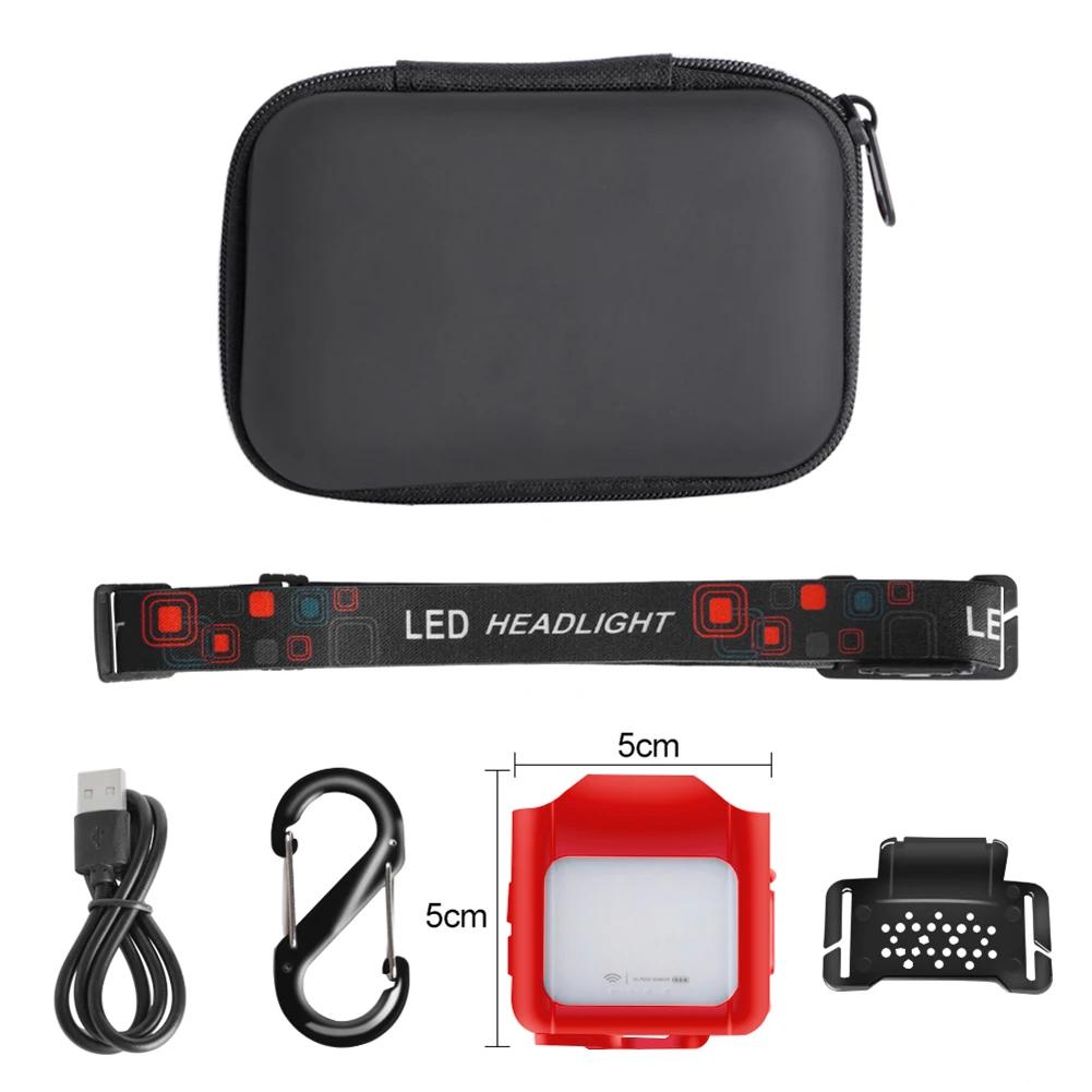 COB LED Mini Flashlight Waterproof 1200mAh Work Head Lamp Type-C Charging 5 Modes Adjustable Lighting Angle for Outdoor Running