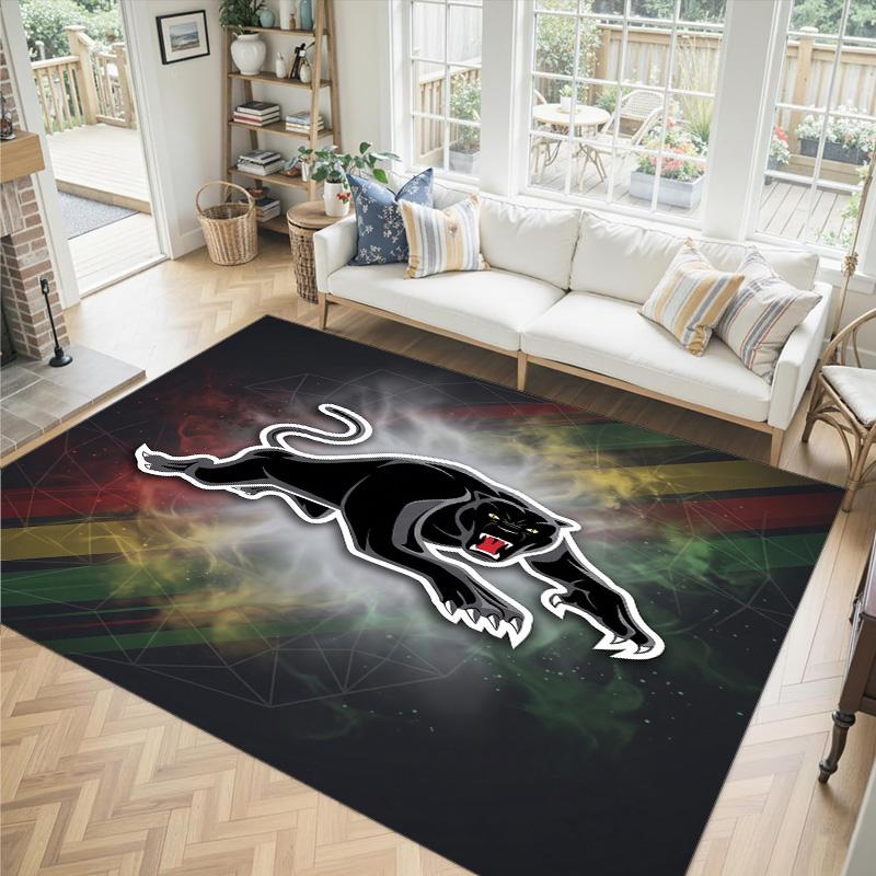 Penrith Panthers Design Kristall Samt Teppich Gemütlich Non?Rutschfester Teppich mit Aufdruck für Schlafzimmer Wohnzimmer Eingang