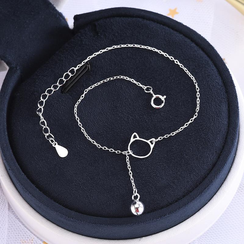 S925 Silver Bracelet for Women Korean Style Small Fresh Cute Cat Bell Bracelet Forest Animal Cat