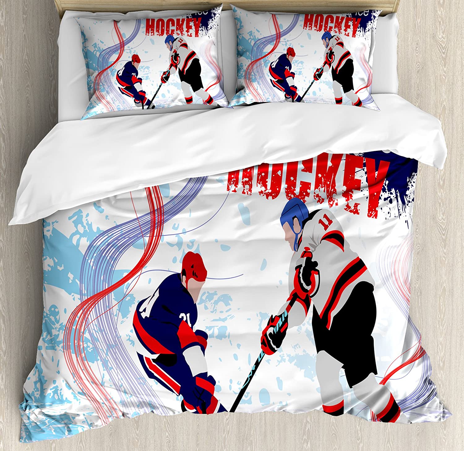 

Hockey Player Ice Skating Printed Comfort Duvet Cover Pillow Case Home Textile Quilt Cover Boy Kid Teen Girl 3pcs Bedding Set EU single(135x200cm)