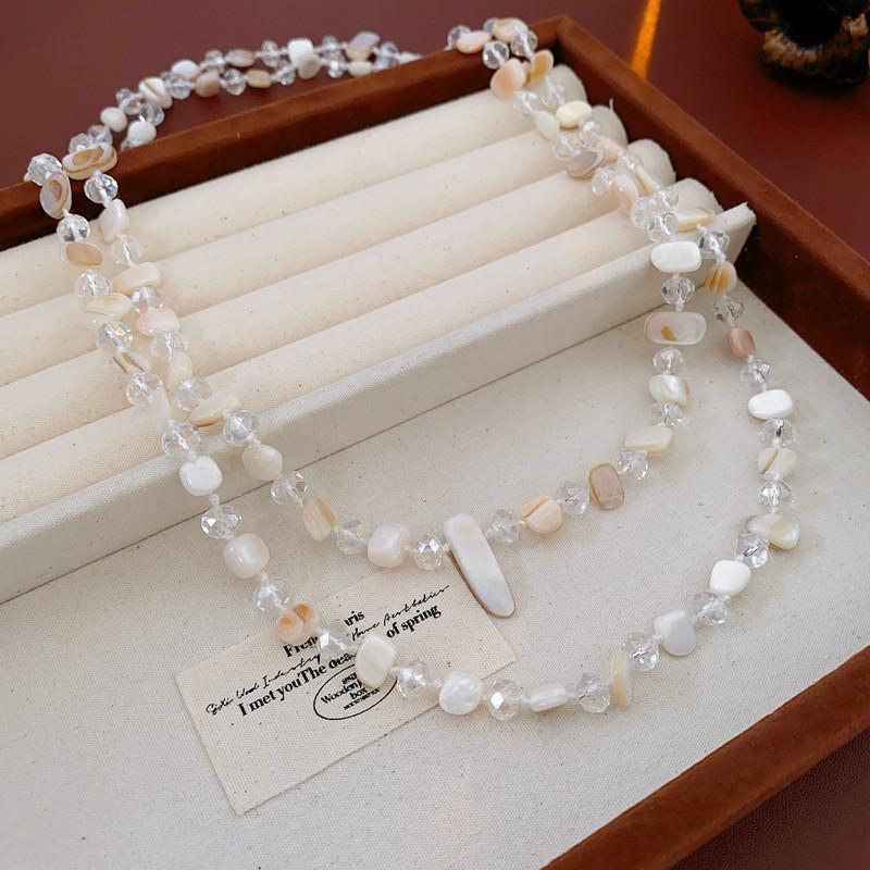 120CM Long Shell Beads Crystal Necklace Women Handmade Woven Long Sweater Chain Clothing Accessories Neck Chain Boho Jewelry