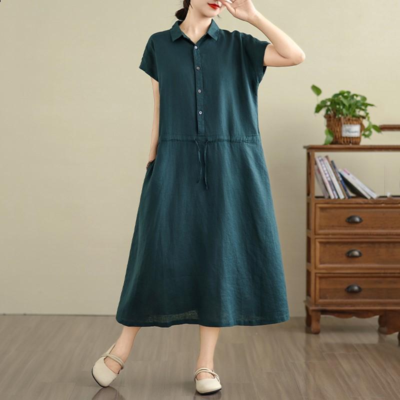 Krótki rękaw Plus rozmiar Bawełna len vintage nowe sukienki dla kobiet swobodna luźna długa letnia sukienka koszulowa