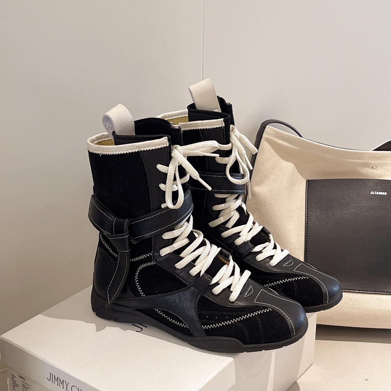 

Vintage Maillard platform boxing boots women s autumn 2025 new British style Martin boots soft leather medium boots 35 чёрный