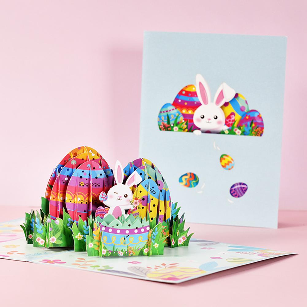 Easter Rabbit Eggs Greeting Cards With Envelope Handmade 3d Children Pop Up Card Happy Easter Gift Easter eggs#0