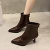 Women High Heel Short Leather Boots 2025 New Female Pointed Thin Heel Boots Ladies Ankle Short Boots Botas Mujer Bottes Femmes