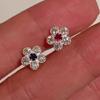 silver  full diamonds sparkling blue pink small flower earings stud new in light luxury suitable for daily  gifts