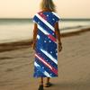 Women’s V Neck Short Sleeve Maxi Dress with Gradient Stripes and Star Print Loose Fit Summer Casual Style
