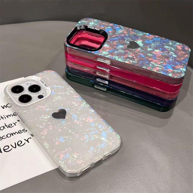 Luxury Fashion Shell Pattern Love Heart Phone Case For iPhone 15 14 13 12 11 Pro Max X XS XR XS Max Shockproof Cover