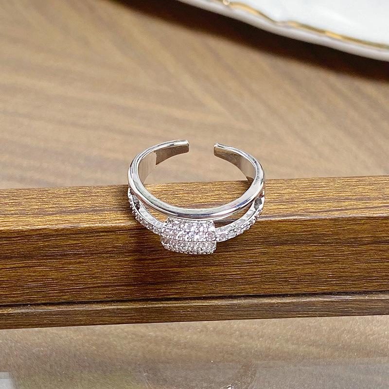 Day Cold Wind Zircon Light Luxury High Sense Open Ring Exquisite Geometric Personality Niche Ring Woman