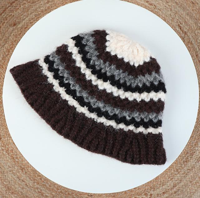 Bucket Hat For Outdoor, Women'S Autumn Winter Fisherman Hat Windproof Warm Korean Style Knit Cap, Small Face Fit (Beige/Black)