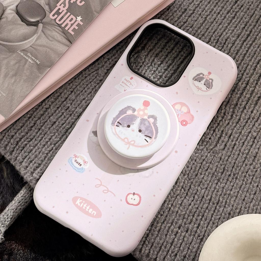 Cute Pink Cat Magnetic Stent Apple IPhone 16 Suitable for 13 Philly Phone Case 15 Promax Korean 14