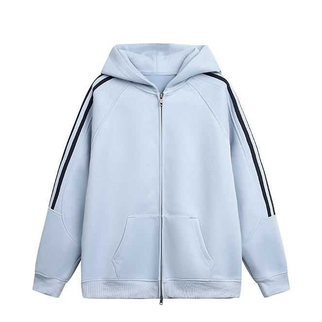 Women's Spring-Autumn Sweatshirt Jacket Trendy Striped Basic Hooded Cardigan