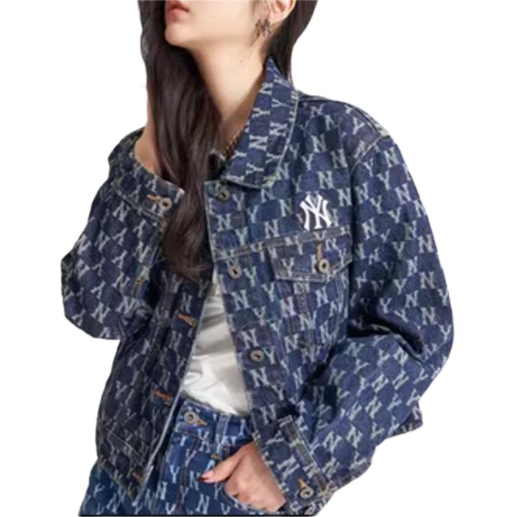 MLB Yankees Letter Print Loose Windbreaker Denim Jacket Unisex jackets Blue 3ADKM0121-50BLS