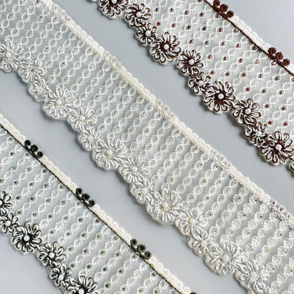 6.5Cm Exquisite Organza Beads Flower Barcode Clothing Dress Window Decoration Belt Decorative Lace Accessories