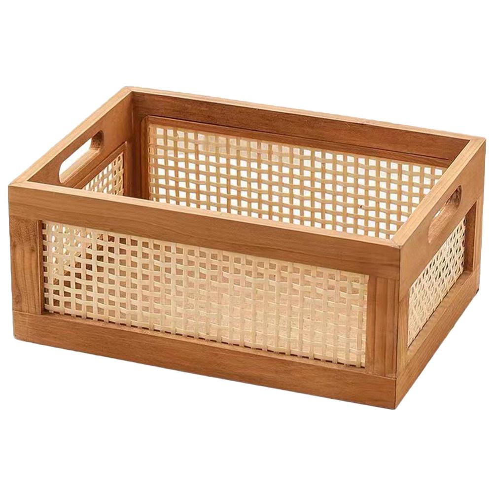 Bamboo Woven Wooden Storage Basket Desktop Organizer Decorative Home Decor Sundry Holder Shelf