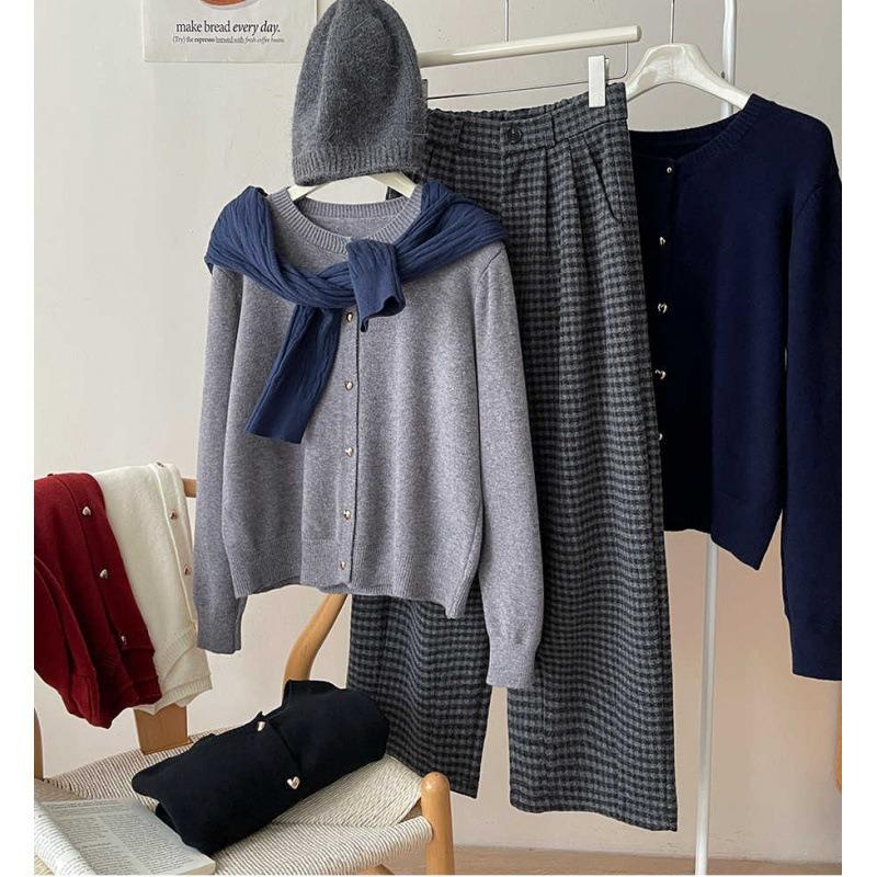 Vintage love button sweater knitted cardigan women's autumn and winter coat casual stacked top