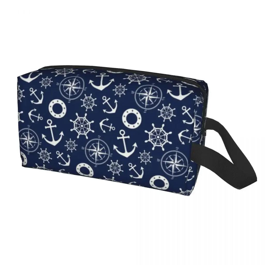Vintage Nautical Compass Makeup Bag for Women Travel Cosmetic Organizer Cute Captain Anchor Boat Storage Toiletry Bags