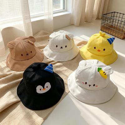 Cute Cartoon Animals Embroidery Bucket Hat Baby Spring Summer Wide Brim Cotton Sunshade Basin Cap Kids Boy Girl Panama Hat
