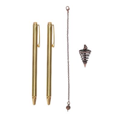 2PCS Retractable Dowsing Rods Copper Handle Telescopic Pole with 1 Pendulum Pendant and 1 Chain
