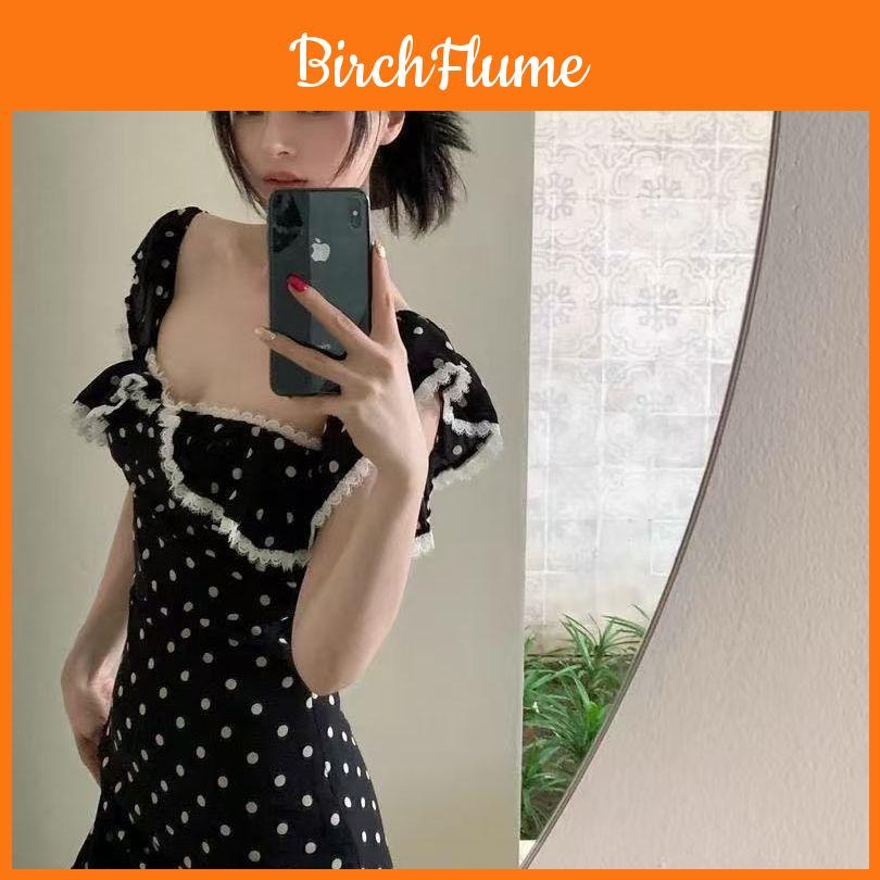 Summer Elegant Black Polka Dot A Line Dress With Short Sleeves For Women