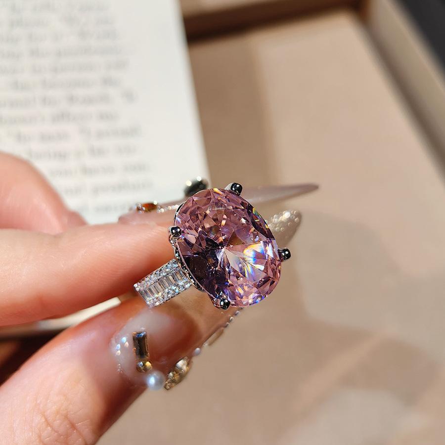 High-End Schwerindustrie Design Realistisches Königsblaues Set Luxus Voll Diamant Anhänger Offener Ring Farbige Schatz Rosa Diamant Ohrringe