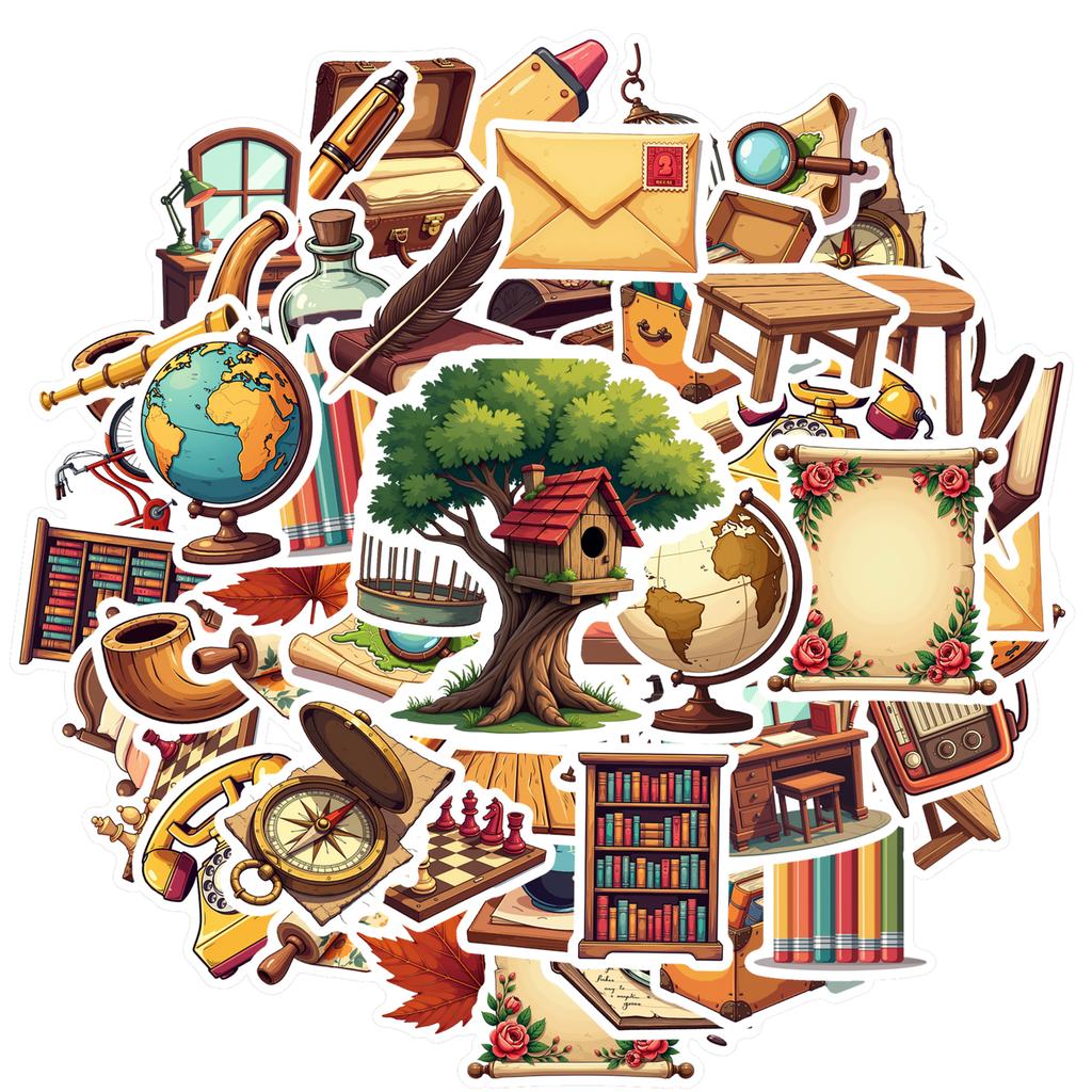 Vintage Retro Office Decals Nostalgic Antique Stationery School Supplies Stationery Stickers For Guitar Suitcase