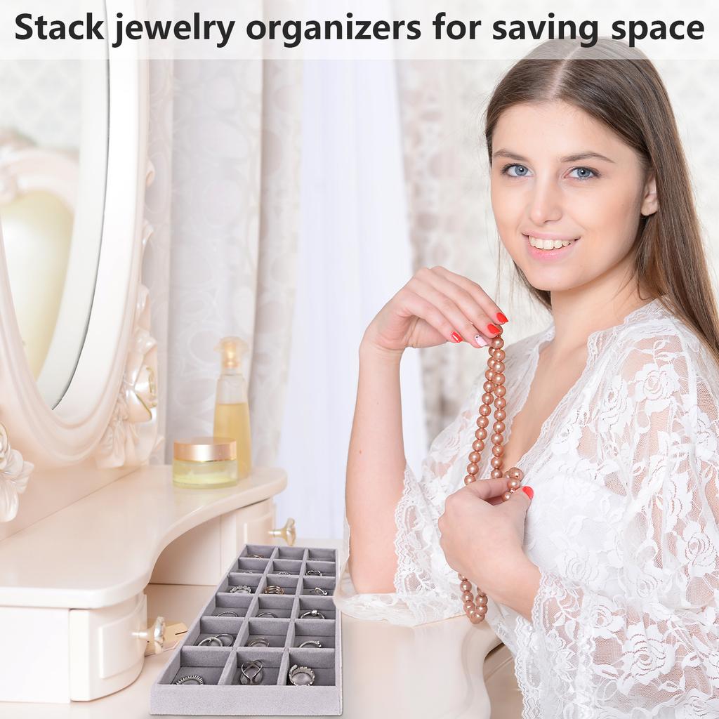 Ulele 14 Pack Jewelry Trays Organizer Velvet Stackable Jewellery Drawer Organiser Tray Insert Divided Storage Box Display Tray,R