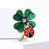Fashion Enamel Ladybug Four Leaf Clover Brooches For Women Unisex 2-Color Enamel Grass And Beetle Brooch Pins Gifts