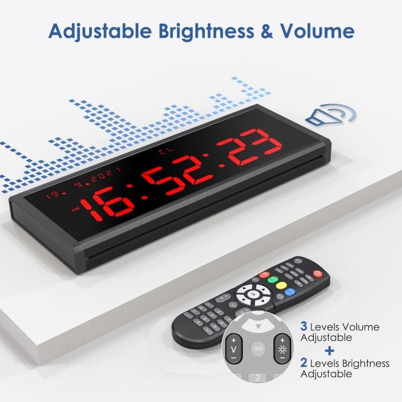 3 Inch Wireless Remote Control Gym Timer Big LED Interval Workout Clock Time Date Count Down Up Training Stopwatch