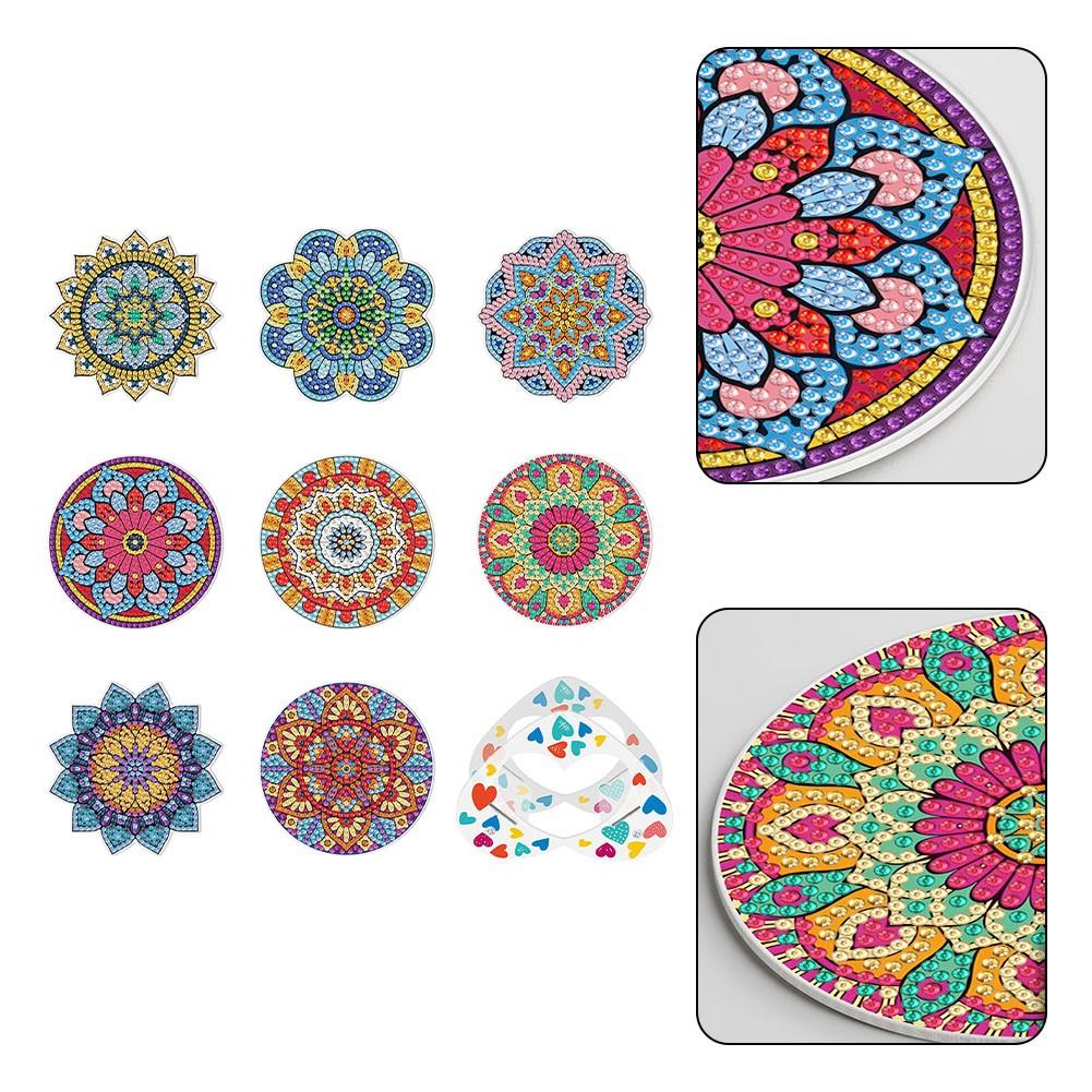 8 Pcs  Coasters Kit with Holder Diamond Art Paint DIY Adult Kids
