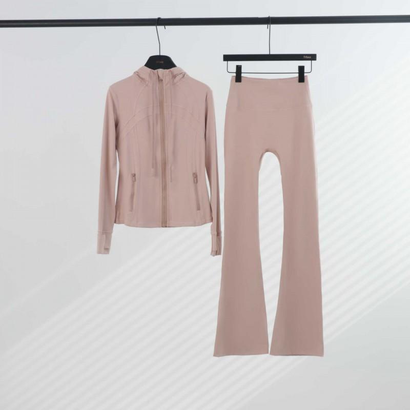 LU Womens Hooded Jacket Flared Pants Set Define Slim Fit Yoga Activewear