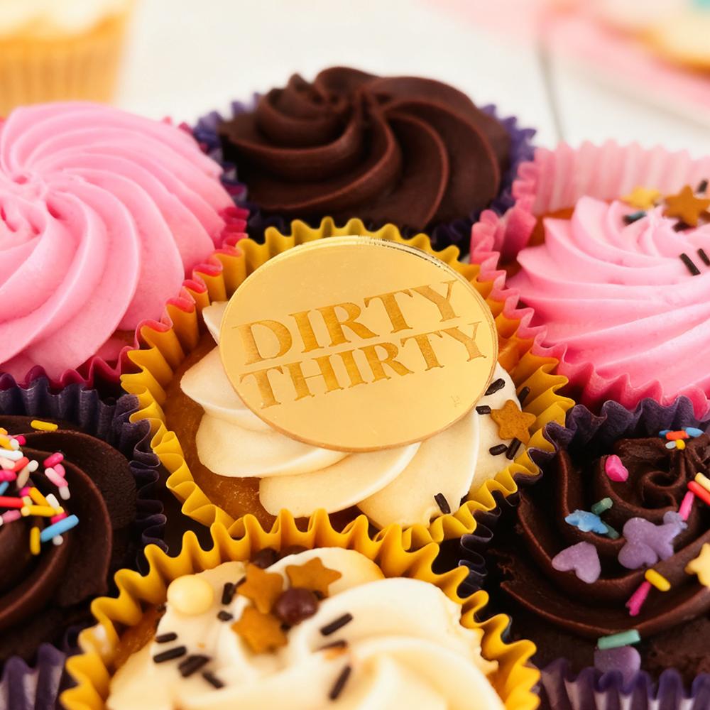 Dirty Thirty 30th Birthday Acrylic Cake Topper Mirror Engraved Cake Discs Gift Tag Dessert Table Decor Birthday Party Supplies