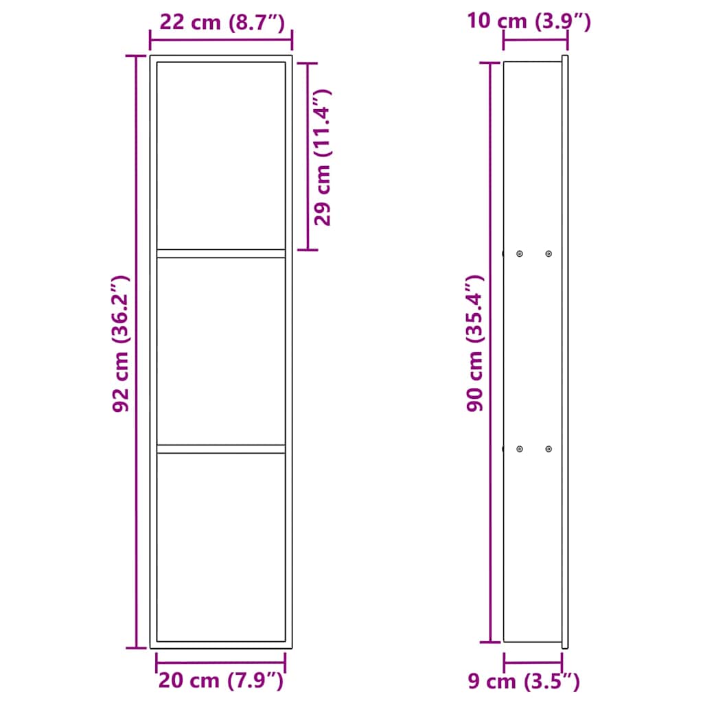 Shower Niche Shelf Black 90 x 20 x 9.5 cm Stainless Steel