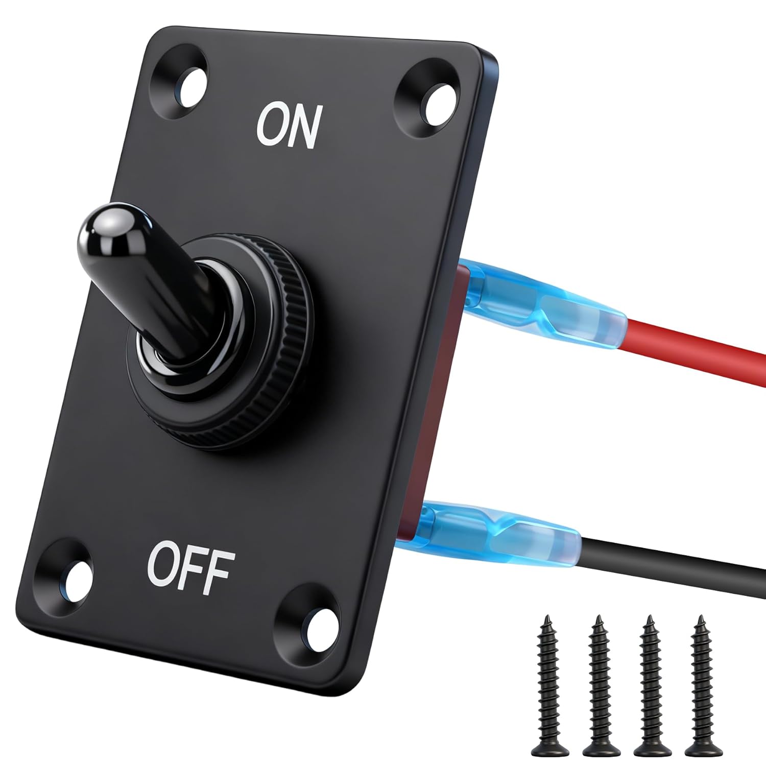 Heavy Duty Waterproof Toggle Switch, 12V DC 30A, 2 Pin SPST, ON/Off Toggle Switch with Mounting Panel Weatherproof Cap Cover for Marine Boat 1