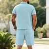 Men's Summer 2 Piece Outfit, Waffle Knit Polo Shirt and Elastic Waist Shorts, Casual Tracksuit for Beach Streetwear
