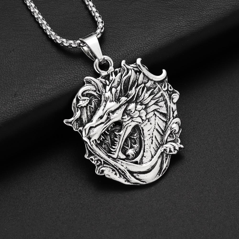 Retro Faucet Men's Distressed Embossed Dragon Brand Accessories Pendant Necklace