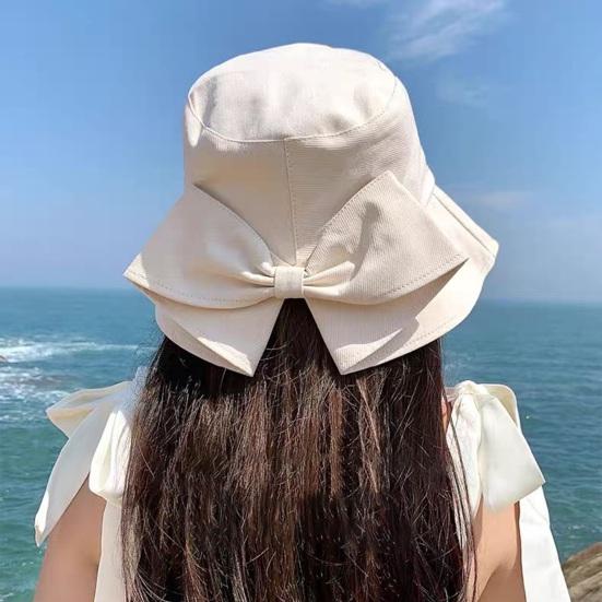 Bucket Hat with Hand-Knotted Bow Decoration Flat Dome Wide Brim Women Fisherman Hat Summer Outdoor Sun Protection Hat